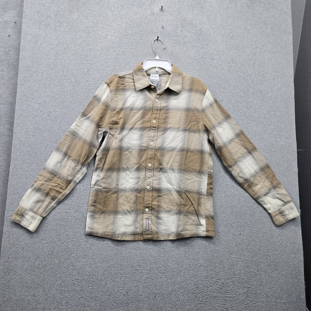 Hollister Men Button Up Shirt MEDIUM Brown Flannel Shirt Plaid Shirt Logo